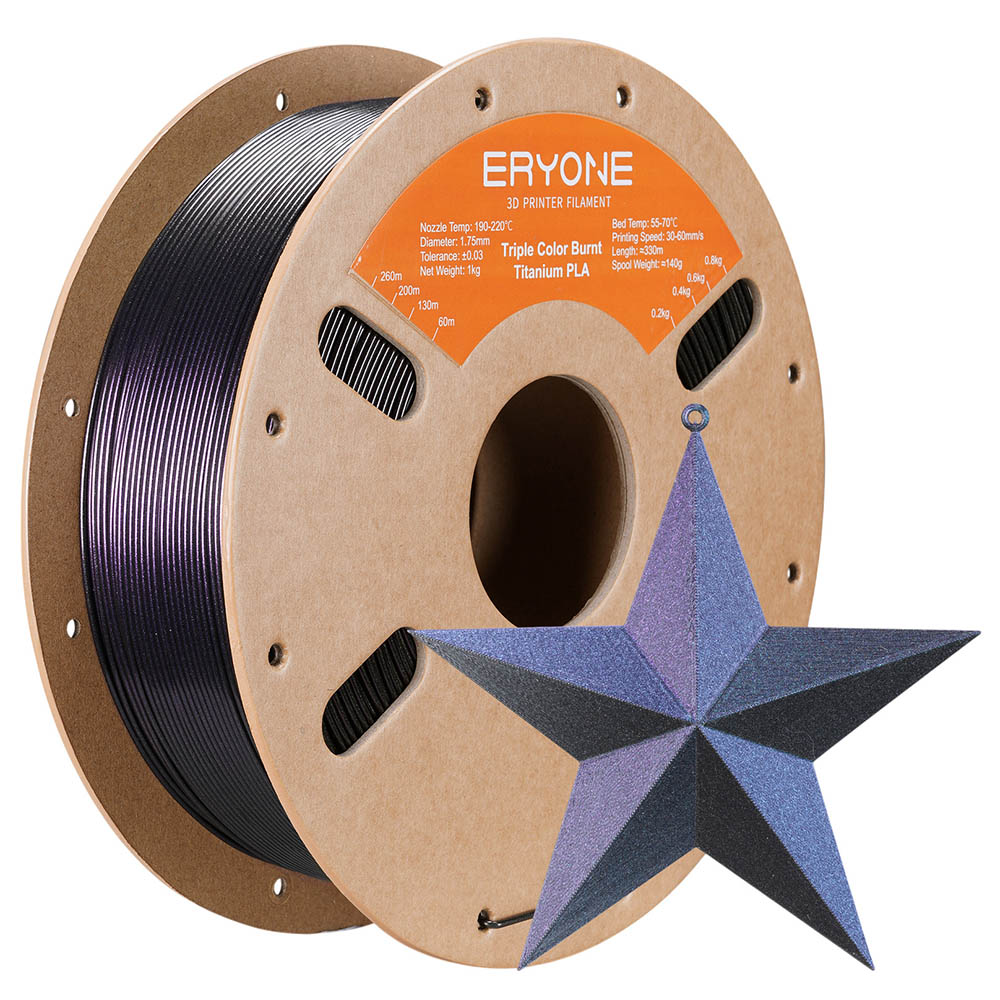 

ERYONE Burnt Titanium Tri Color PLA Filament 1kg - Black & Rose-red & Purple-blue, Mix color