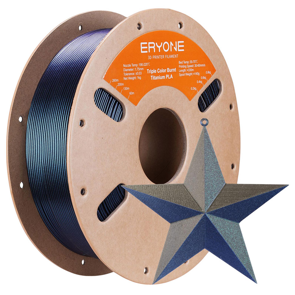 

ERYONE Burnt Titanium Tri Color PLA Filament 1kg - Blue & Golden & Green, Mix color