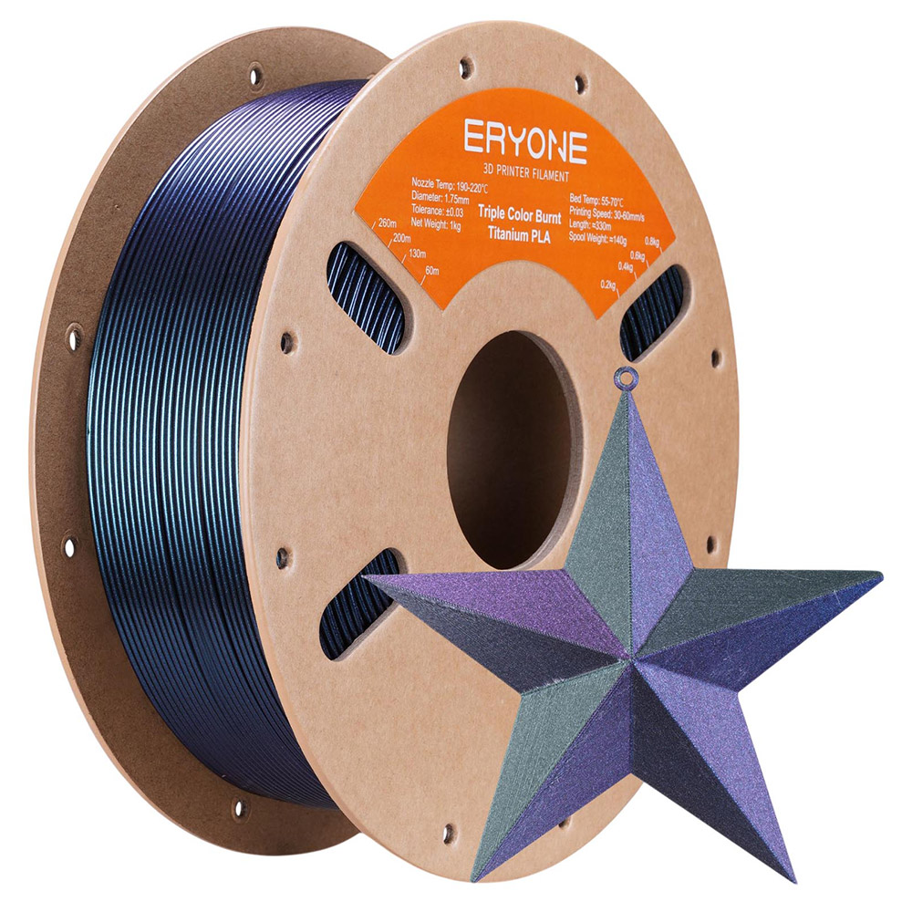 

ERYONE Burnt Titanium Tri Color PLA Filament 1kg - Blue & Green & Rose-red, Mix color