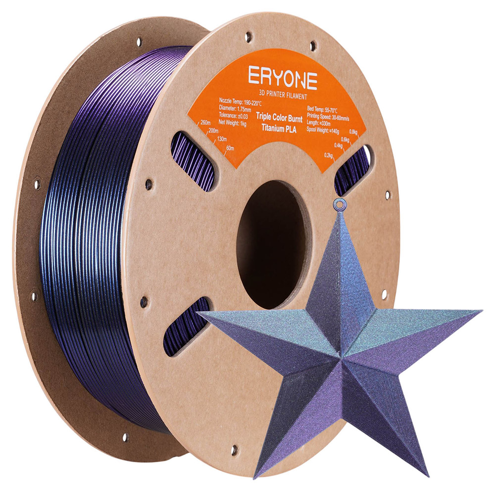 

ERYONE Burnt Titanium Tri Color PLA Filament 1kg - Green & Rose-red & Purple-blue, Mix color