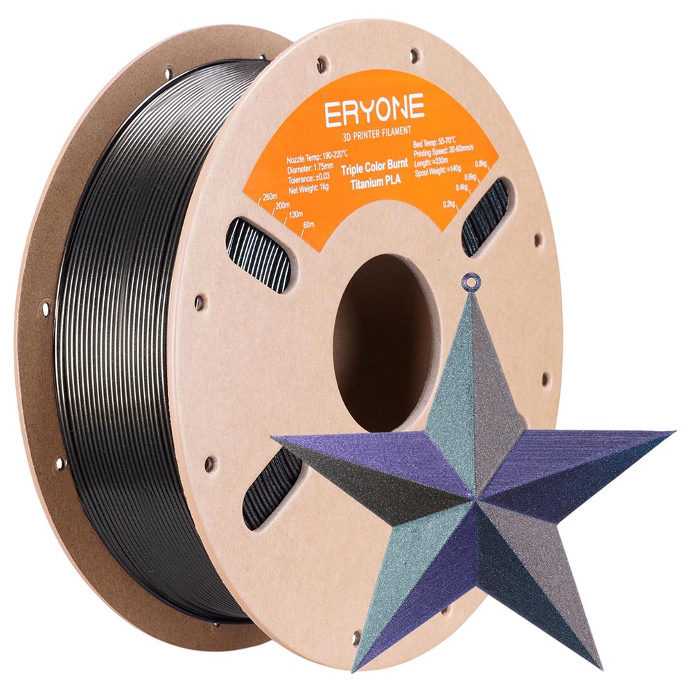 

ERYONE Burnt Titanium Tri Color PLA Filament 1kg - Purple-blue & Golden & Green, Mix color