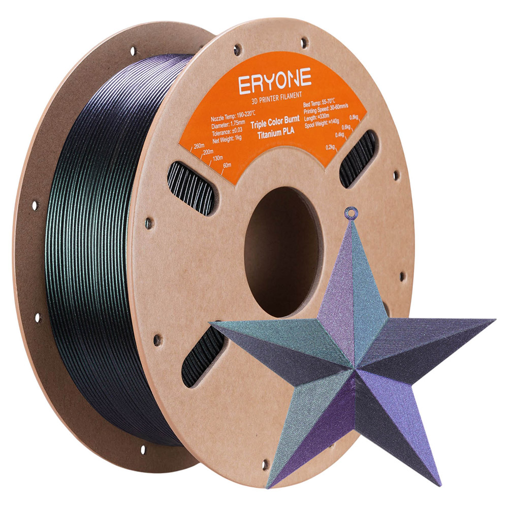 

ERYONE Burnt Titanium Tri Color PLA Filament 1kg - Black & Green & Rose-red, Mix color
