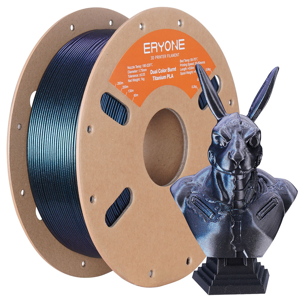 

ERYONE Burnt Titanium Dual Color PLA Filament 1kg - Black & Blue