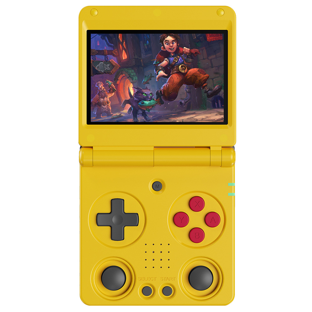 ANBERNIC RG34XXSP Flip Game Console, 64GB TF Card with 4000+ Games, 3.4 inch 720*480 IPS Screen, 30+ Emulators, 6 Hours Playtime, 5G WiFi, Multimedia Apps - Yellow