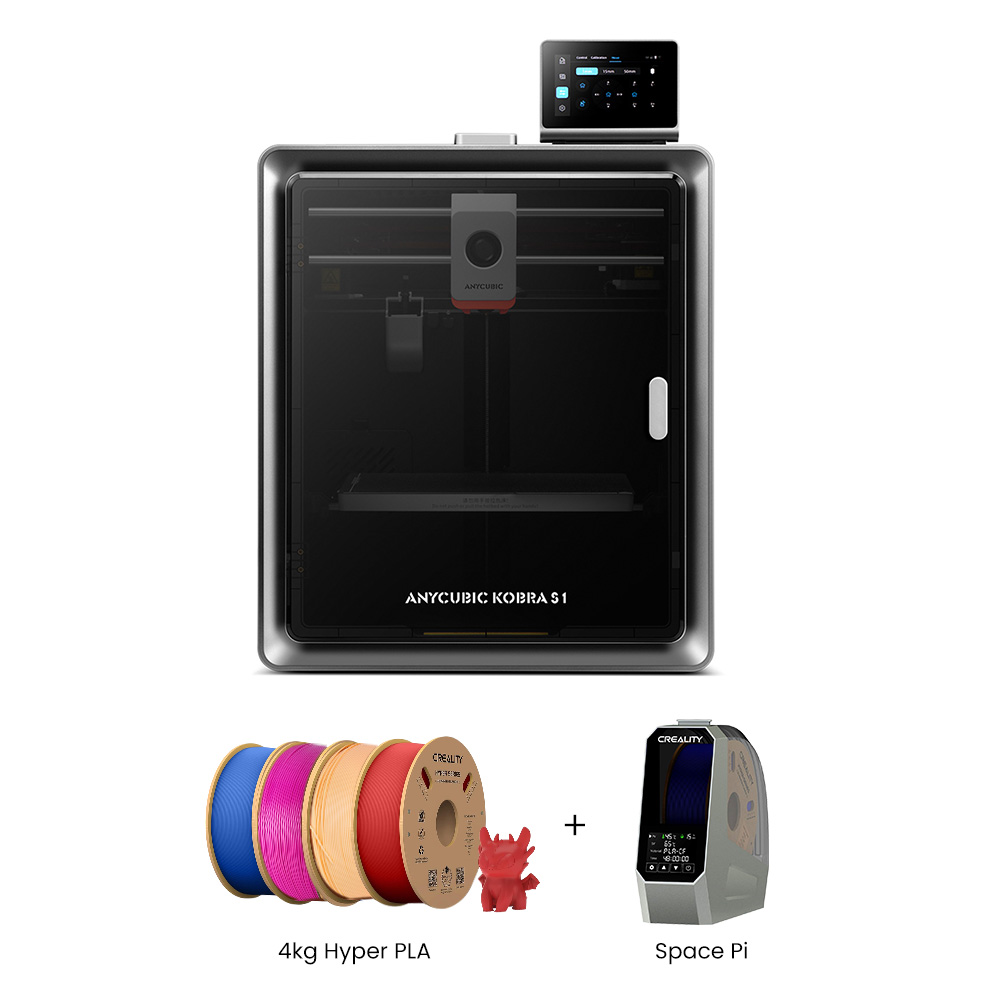 

Anycubic Kobra S1 3D Printer + Creality Space Pi Dryer Box + 4kg Hyper PLA Filament - 1kg Purple + 1kg Blue + 1kg Red + 1kg Peachy-pink