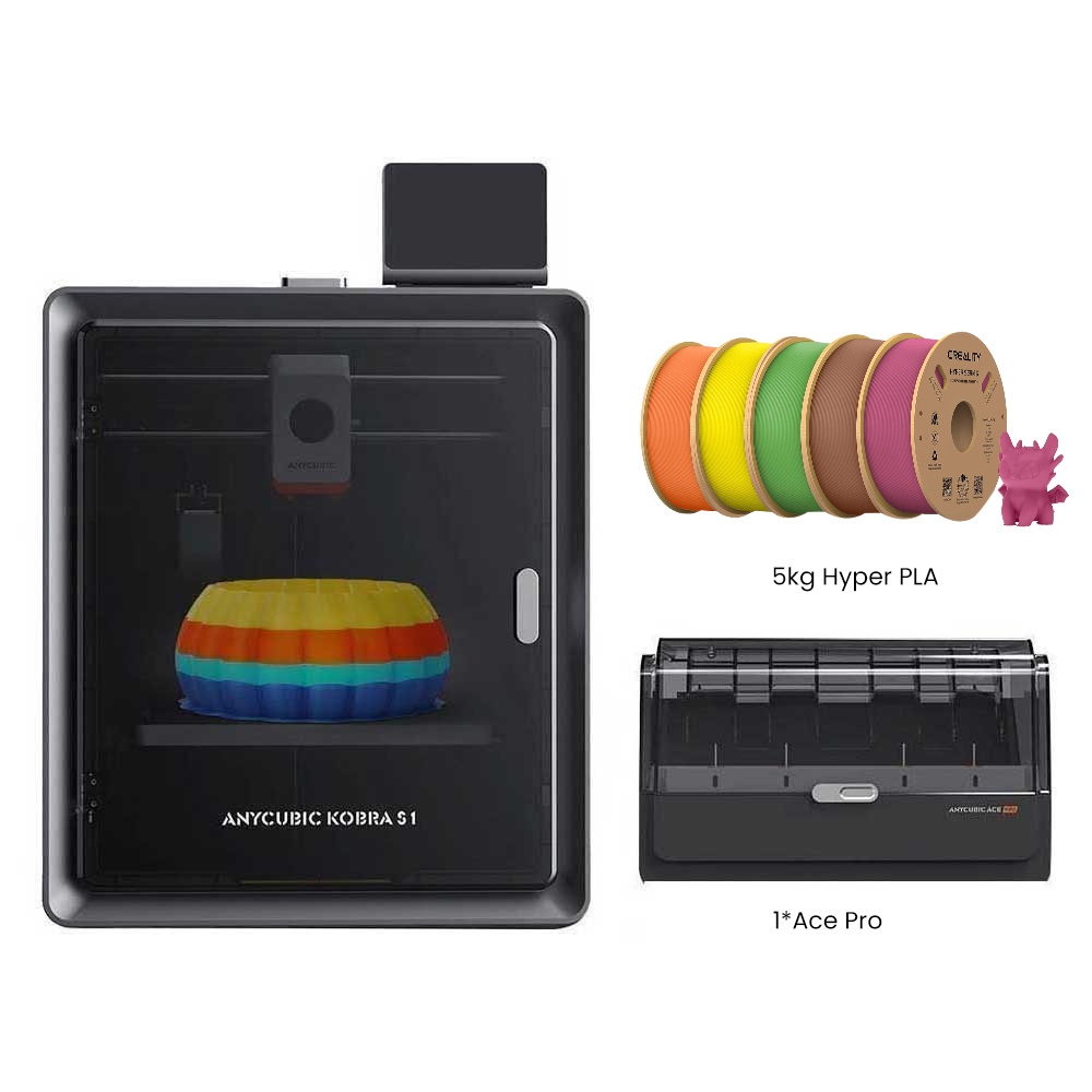 

Anycubic Kobra S1 Combo 3D Printer + 5kg Hyper PLA Filament - 1kg Orange + 1kg Yellow + 1kg Green + 1kg Brown + 1kg Strawberry Red