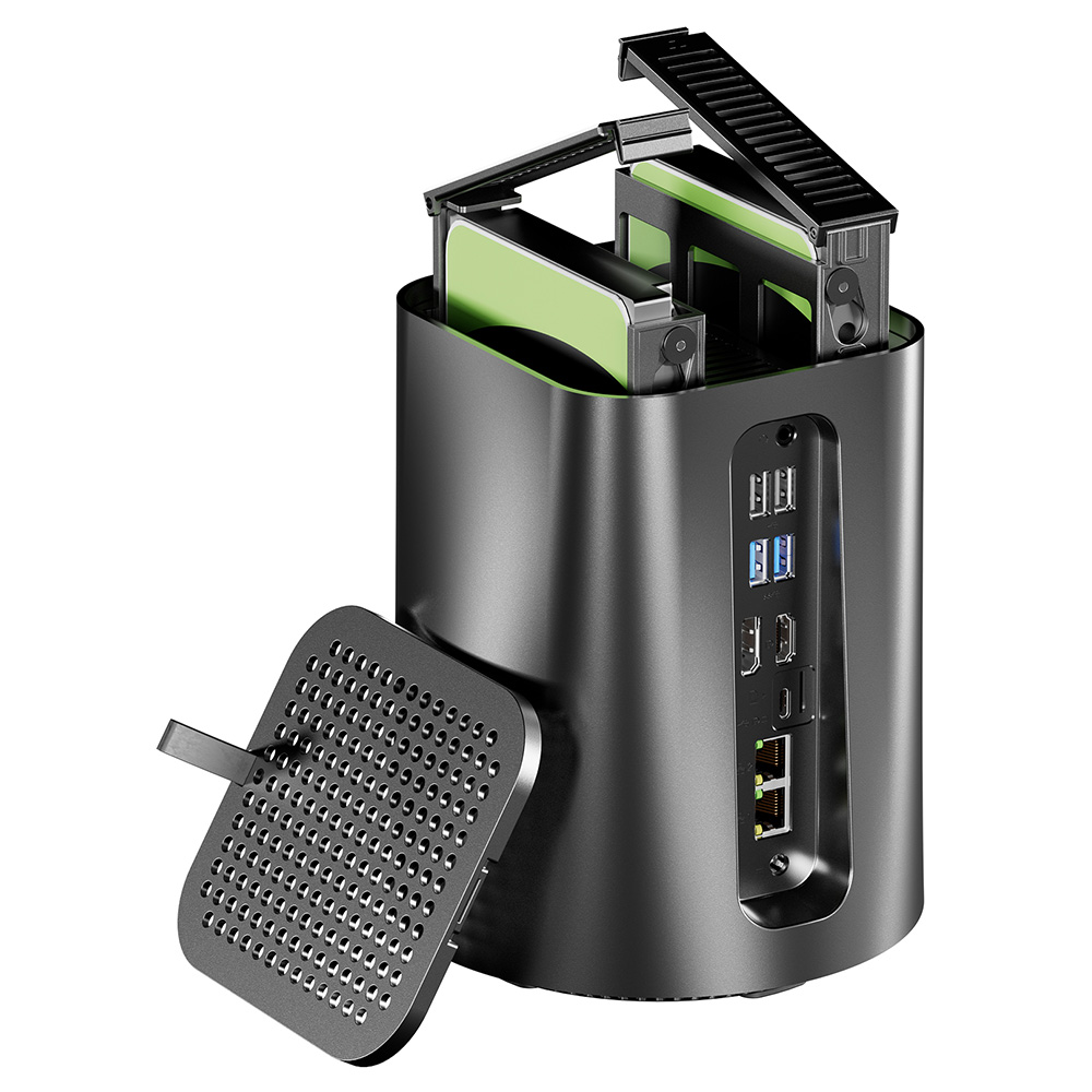

AOOSTAR R7 NAS Mini PC, AMD Ryzen 7 5825U 8 Cores Max 4.5GHz, 32GB DDR4 RAM 1TB SSD, HDMI+DP+Type-C Triple 4K Display, WiFi 6 Bluetooth 5.2, 2*USB3.0, 2*USB2.0, 2*2.5G RJ45, 1*TF Card Slot, 1*3.5mm Audio, Dual-fan Cooling - EU Plug