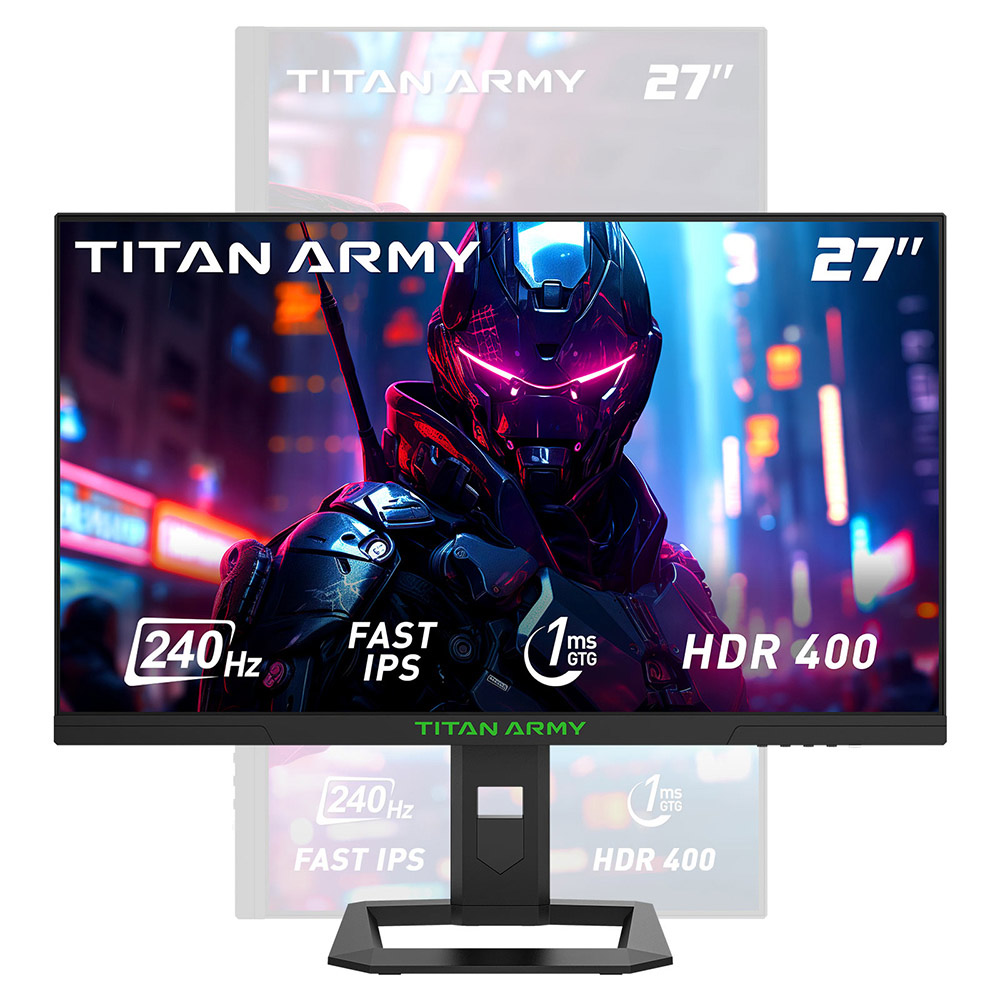

TITAN ARMY P2710S Gaming Monitor, 27-inch 2560*1440 16:9 Fast IPS LCD Screen, 240Hz Refresh Rate, 1ms GTG, HDR 400, Adaptive-Sync, Dynamic OD, Game Mode & 10 scenario Modes, PBP & PIP Split-screen Mode, Rotating Stand, Wall Mounting, Black