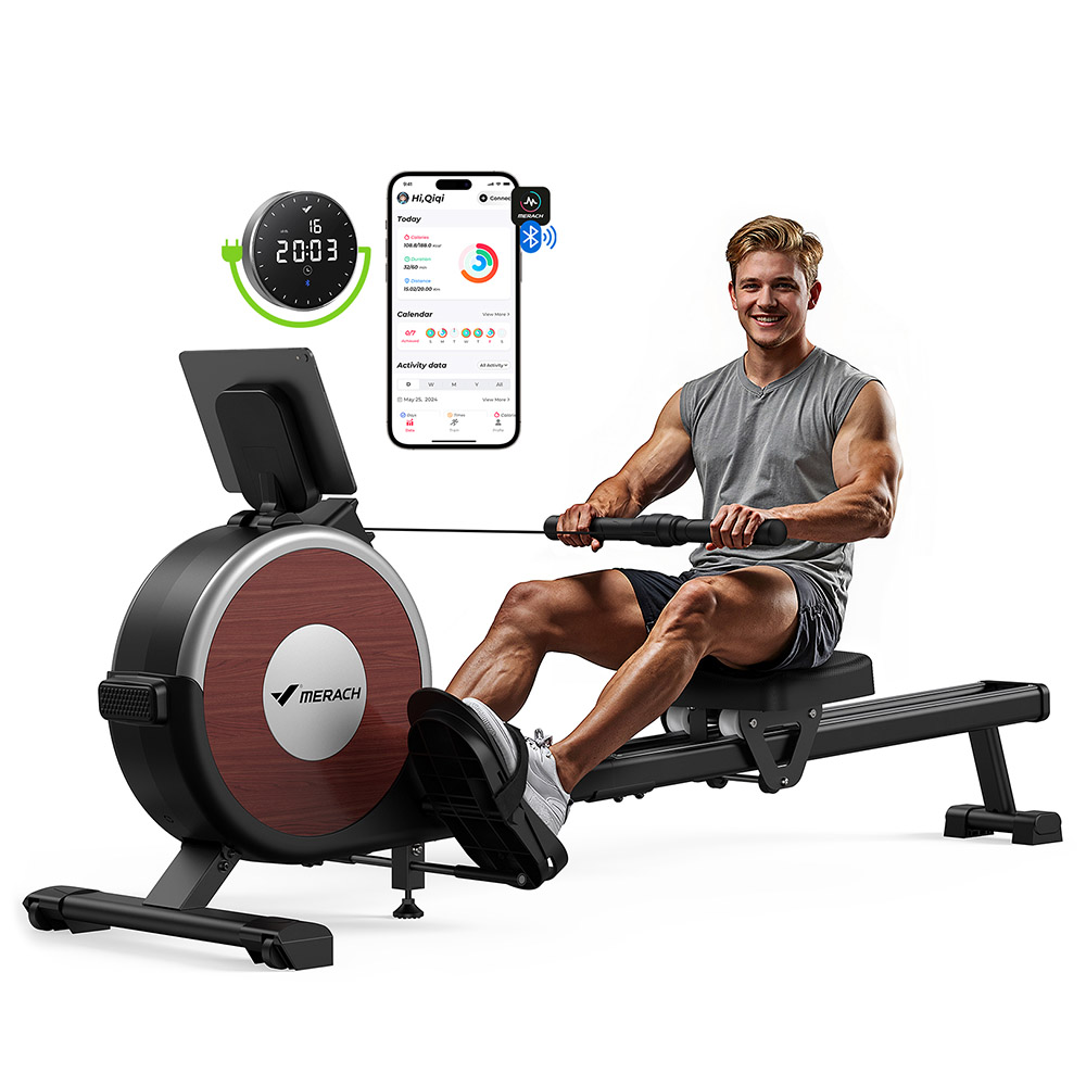 

MERACH Q1S Magnetic Rowing Machine, 16-Level Resistance, 350lb Capacity, Dual Rail, LCD Monitor, App Compatible, Black