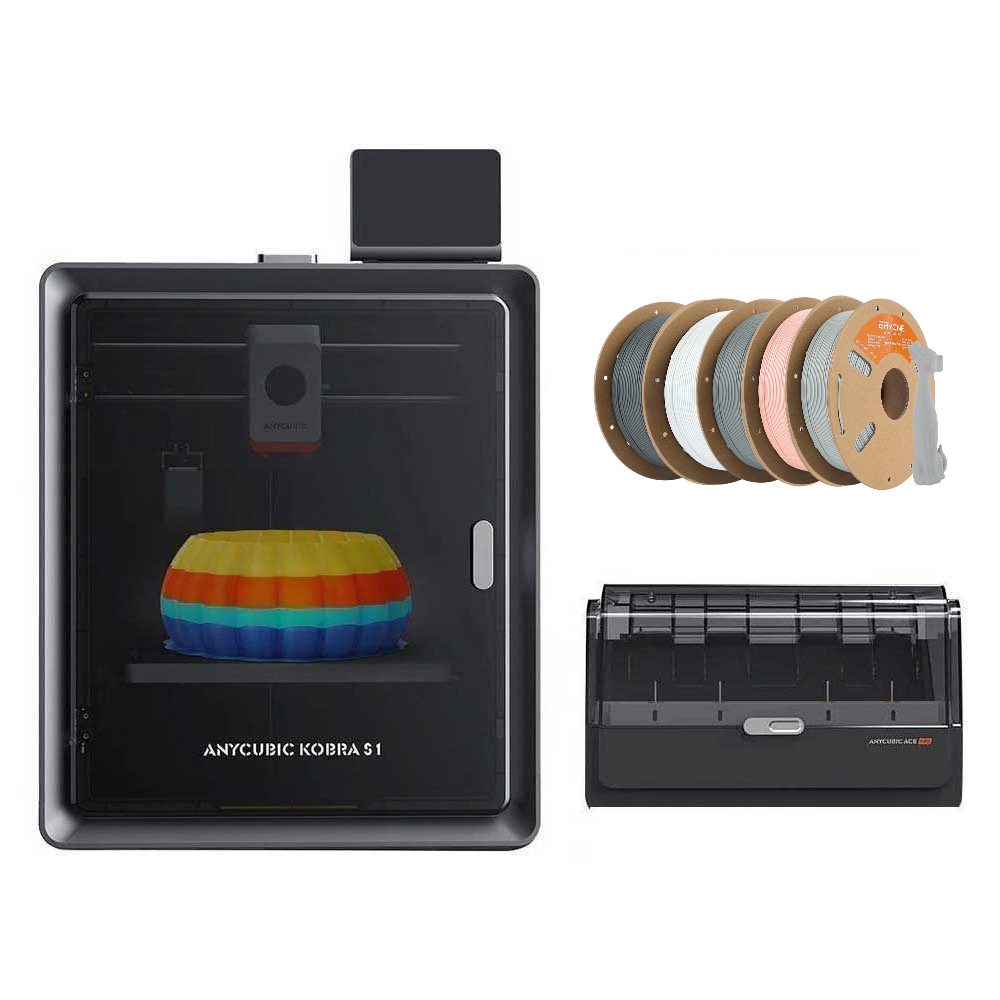 

Anycubic Kobra S1 Combo + 5kg High Speed Standard PLA Filament - 1kg Signal Gray + 1kg Agate Gray + 1kg White + 1kg Gray + 1kg Skin Color