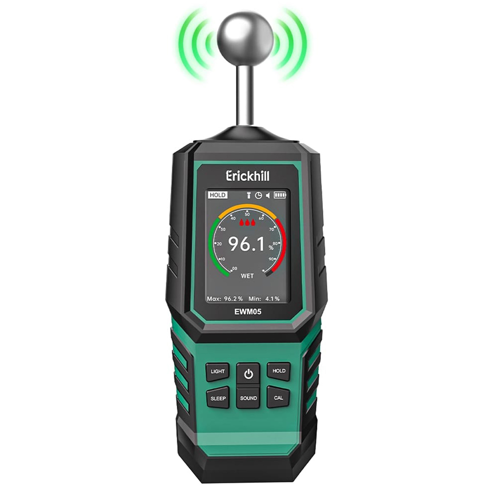 ERICKHILL EWM05 Wood Moisture Meter Non-Contact Tri-Color LED Ring & Digital Scale 1000mAh Rechargeable Battery