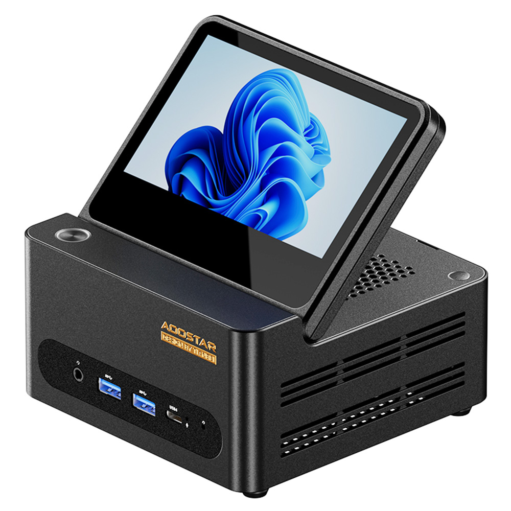 AOOSTAR G-FLIP Mini PC, 5 inch 1920*1080 60Hz Screen, AMD Ryzen Al 9 HX 370 12 Core Max 5.1GHz, 64GB DDR5 RAM 2TB SSD, 2*USB4+HDMI 4K 240Hz Triple Display, WiFi 7, 2*2.5G RJ45, 2*USB3.2, 2*USB2.0, 1*OCuLink, 1*Audio, Fingerprint Unlocking - UK Plug