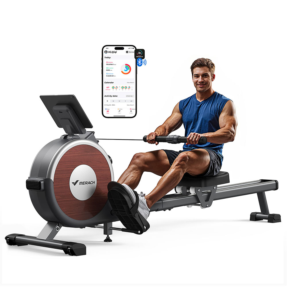 

MERACH Q1S Magnetic Rowing Machine, 16-Level Resistance, 350lbs Capacity, Dual Rail, LCD Monitor, App Compatible, Manual Adjust, Black