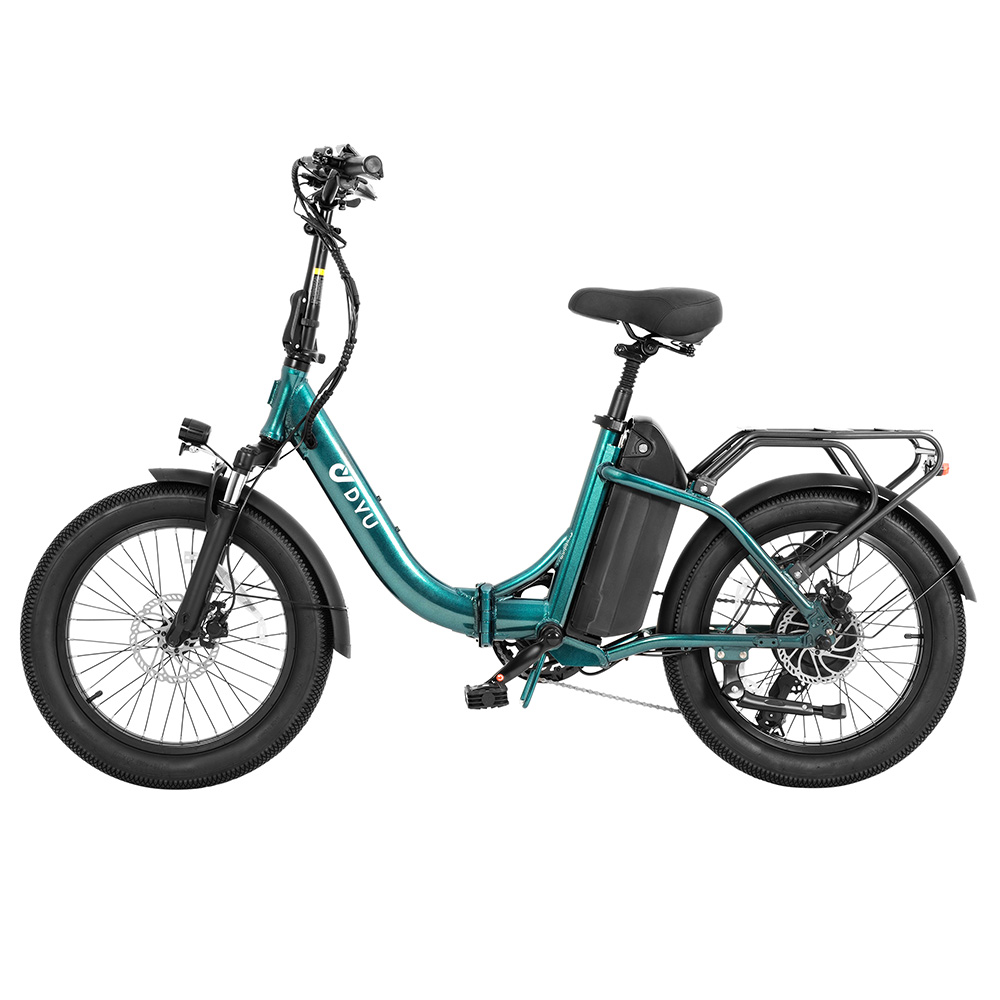 DYU C9 Folding Electric Bike, 250W Motor, 48V 15.6Ah Battery, 20*3.0 inch Tires, 25km/h Max Speed, 150km Range, Oil Brake, Front Shock Absorber, Shimano 7-speed - Green