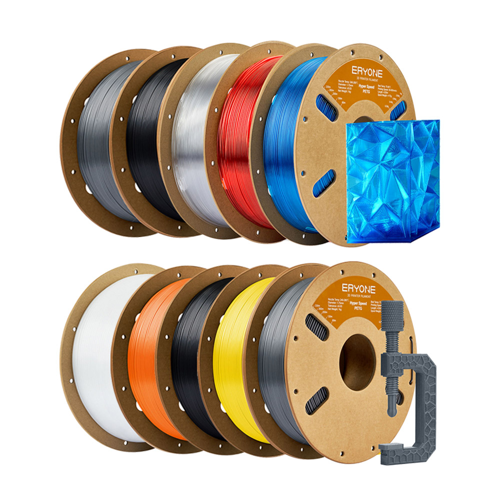 10kg ERYONE High Speed PETG Filament - 2kg Gray/Black + 1kg Yellow/White/Orange/Transparent/Transparent Blue/Red