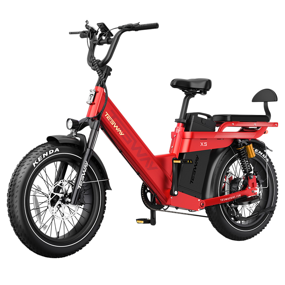 TESWAY X5 Pro Electric Bike, 1000W Motor, 48V 60Ah Battery, 20*4.0-inch Tires, 50km/h Max Speed, 300km Max Range, Dual Hydraulic Brakes, Full Suspension, Shimano 7-speed - Red