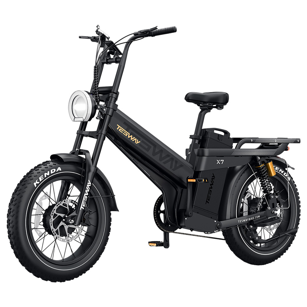 TESWAY X7 AWD Electric Bike, 1000W*2 Motor, 52V 60Ah Battery, 20*4 inch Tires, 60km/h Max Speed, 320km Max Range, Dual Hydraulic Brakes, Full Suspension, Shimano 7-speed - Black