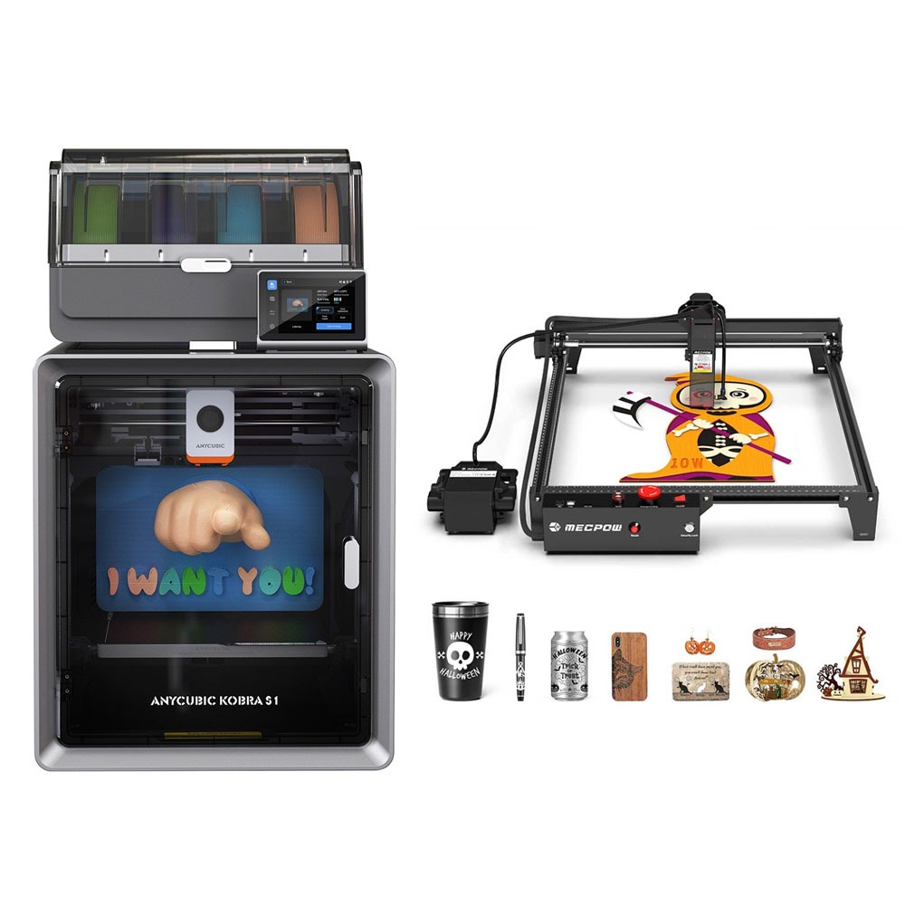 Anycubic Kobra S1 Combo 3D Printer + Mecpow X3 Pro 10W Laser Engraver