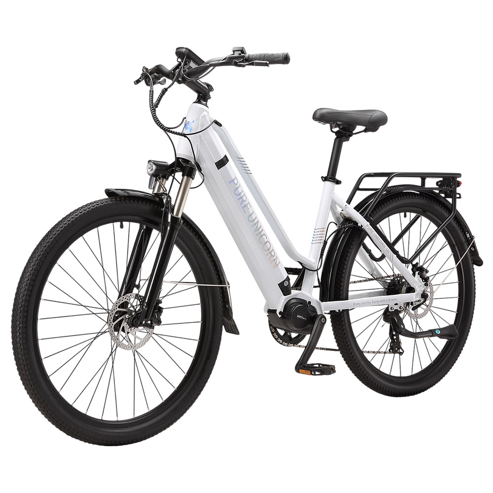 PURE UNICORN U8 Electric Bike, 500W Motor, 48V 14Ah Battery, 27.5 inch Tires, 35km/h Max Speed, 70km Range, Dual Hydraulic Brakes, Front Hydraulic Suspension, Shimano 7-speed, LCD Display - White