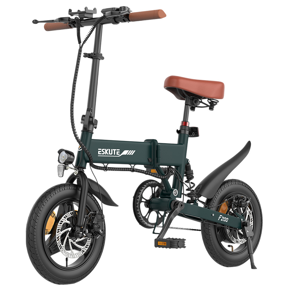 ESKUTE F200 Folding Electric Bike, 250W Motor, 36V 7.8Ah Battery, 14 inch Tires, 25km/h Max Speed, 50km Range, Mechanical Disc Brakes, LCD Display - Green