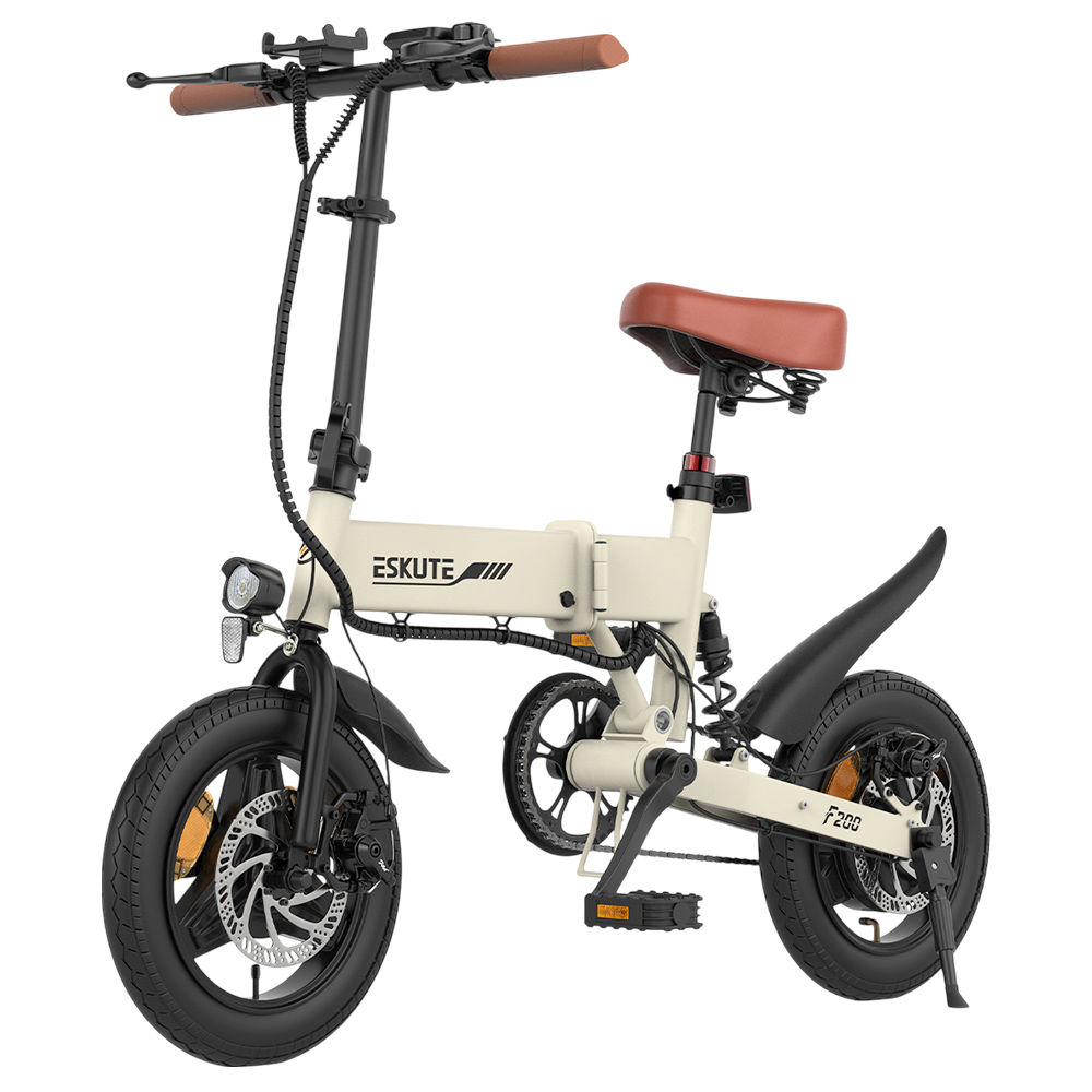 ESKUTE F200 Folding Electric Bike, 250W Motor, 36V 7.8Ah Battery, 14 inch Tires, 25km/h Max Speed, 50km Range, Mechanical Disc Brakes, LCD Display - Khaki