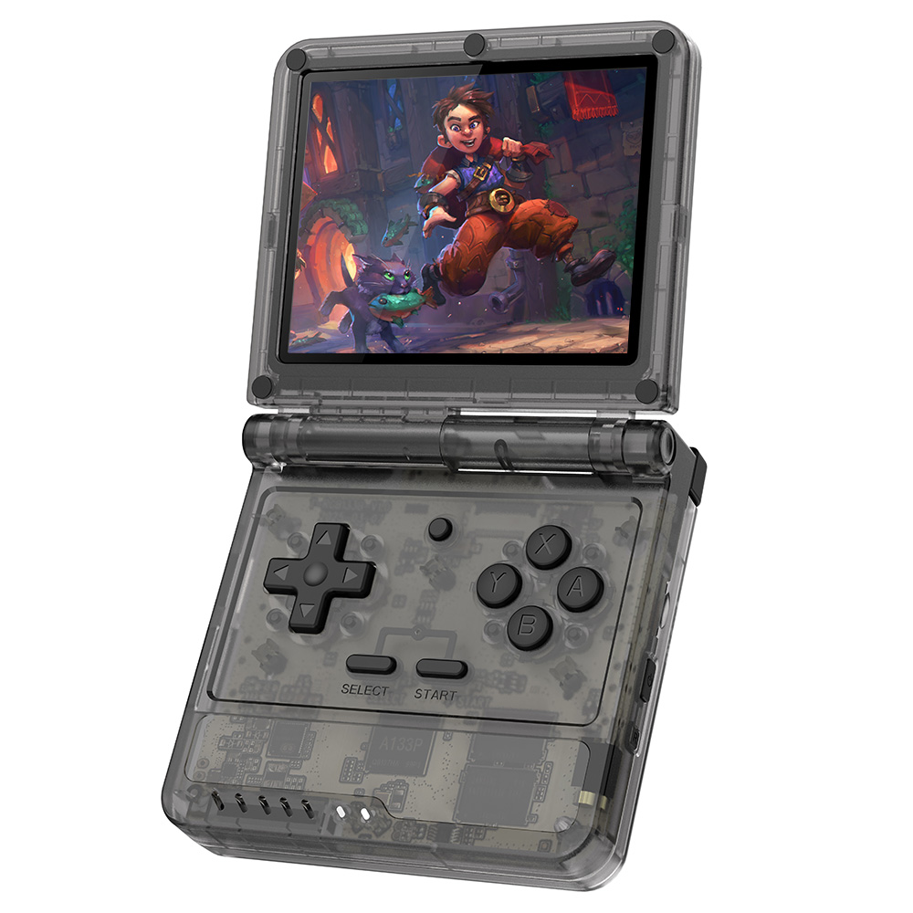 Powkiddy V90S Flip Handheld Game Console, Open Source Linux, 3.5 inch 640*480 IPS Screen, Built-in Cavity Speaker, 6 Hours of Playtime, 20+ Simulators - Black