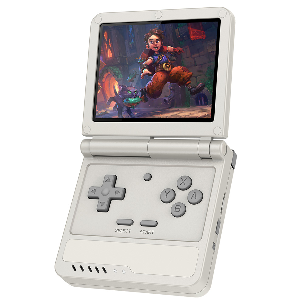 Powkiddy V90S Flip Handheld Game Console, Open Source Linux, 3.5 inch 640*480 IPS Screen, Built-in Cavity Speaker, 6 Hours of Playtime, 20+ Simulators - Grey