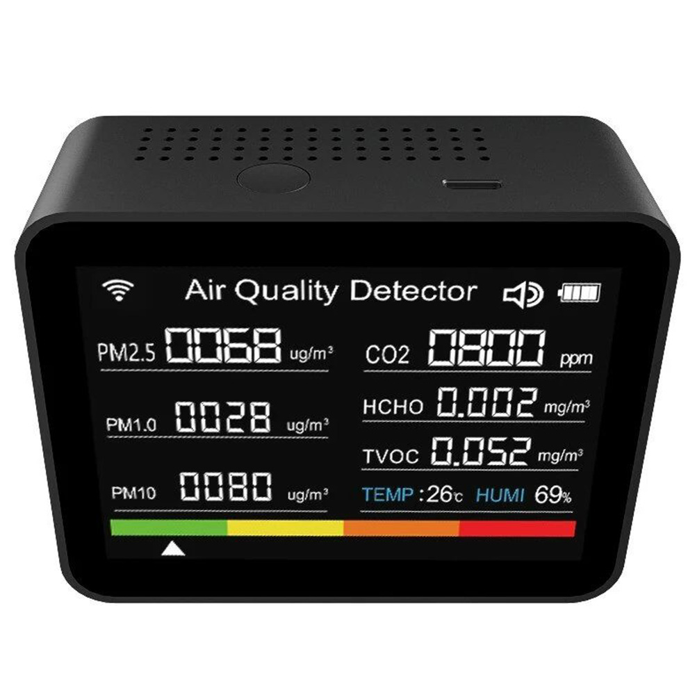 2C08 13 in 1 Tuya WIFI Air Quality Monitor, Black