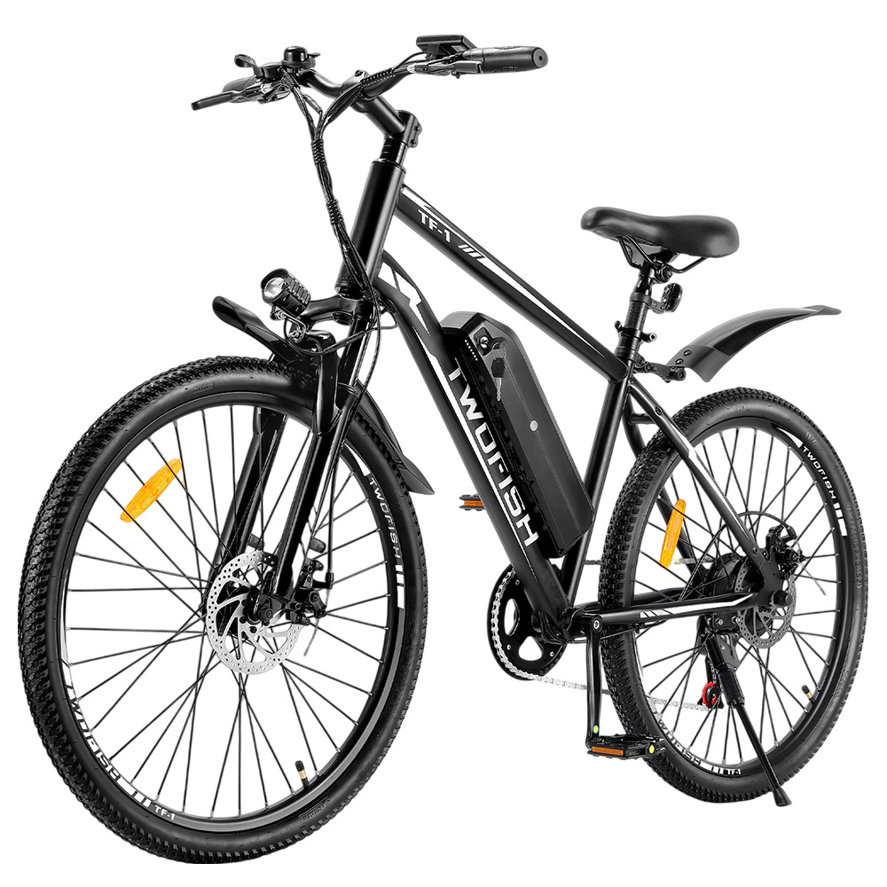 TWOFISH TF-1 Electric Bike, 250W Motor, 36V 15Ah Battery, 26 inch Tires, 25km/h Max Speed, 100km Max Range, Disc Brakes, Front Suspension, LCD Display - White