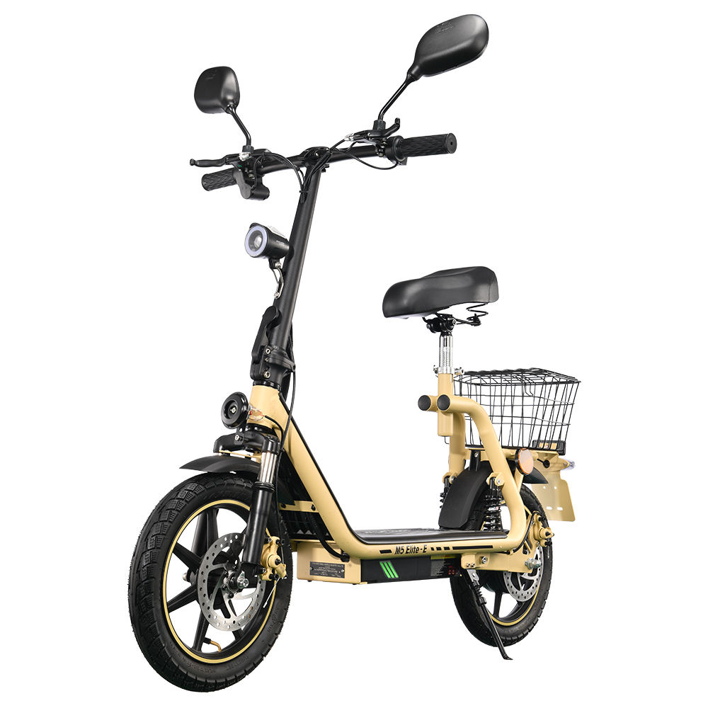 TWOFISH M5 Elite-E EEC Certified Electric Scooter with Seat and Rear Basket, 500W Motor, 48V 13Ah Battery, 14 inch Tires, 40km/h Max Speed, 30km Range, Dual Disc Brakes, Front & Rear Shock Absorbers - Black