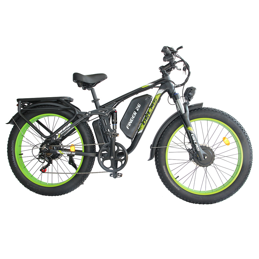 

Orlms V3 Electric Bike, 1000W*2 Motor, 52V 25Ah Battery, 26*4.0 inch Tires, 26*4.0 inch Tires, 60km/h Max Speed, 120km Max Range, Hydraulic Brakes, Suspension Front Fork, 7-speed - Green