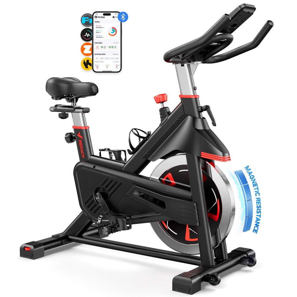 

MERACH S38 Magnetic Exercise Bike, with Self-Developed App, 350lbs Weight Capacity & 40lbs Flywheel, Stationary Bike for Home Gym Fitness, Black