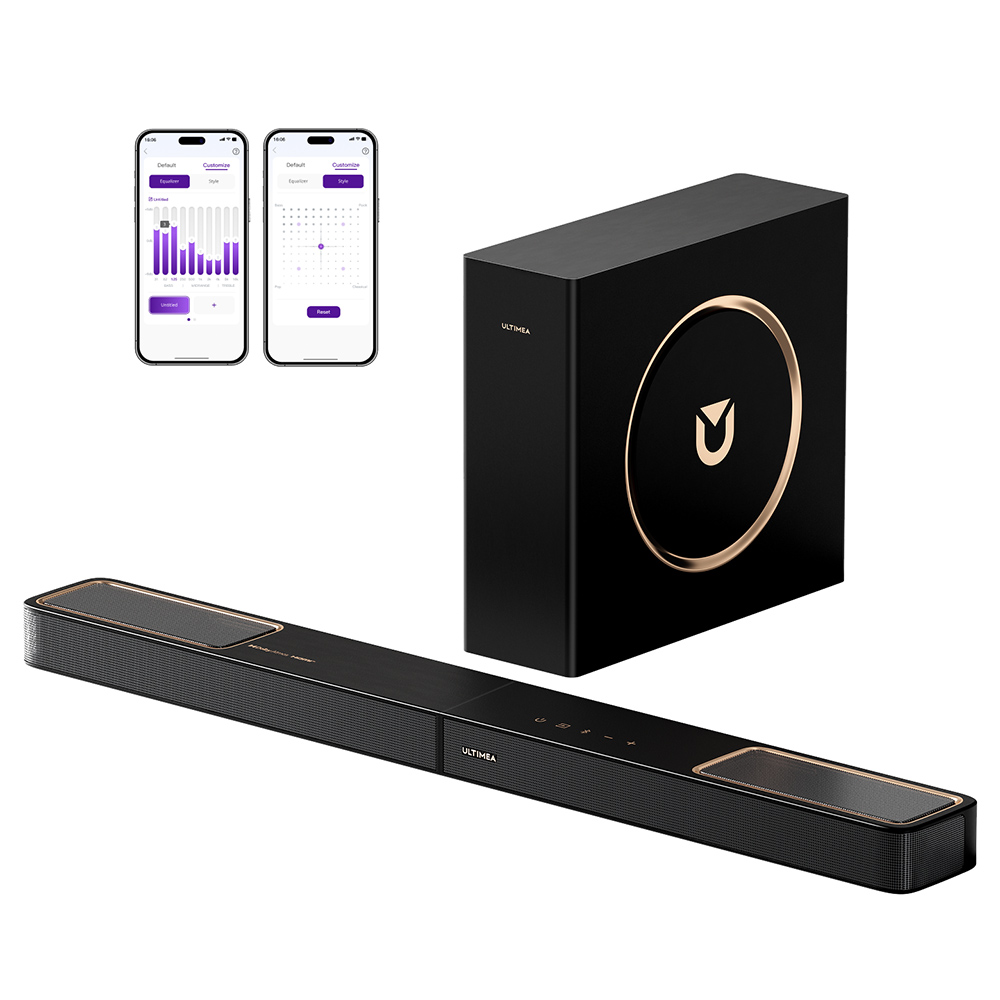 

Ultimea Skywave F30 3.1.2 Soundbar, Dolby Atmos, App Control, 300W Peak Power, CEC Function, Bluetooth 5.4, 10 Bands Graphic Equalizer Settings, 121 Preset EQ Matrices, Black