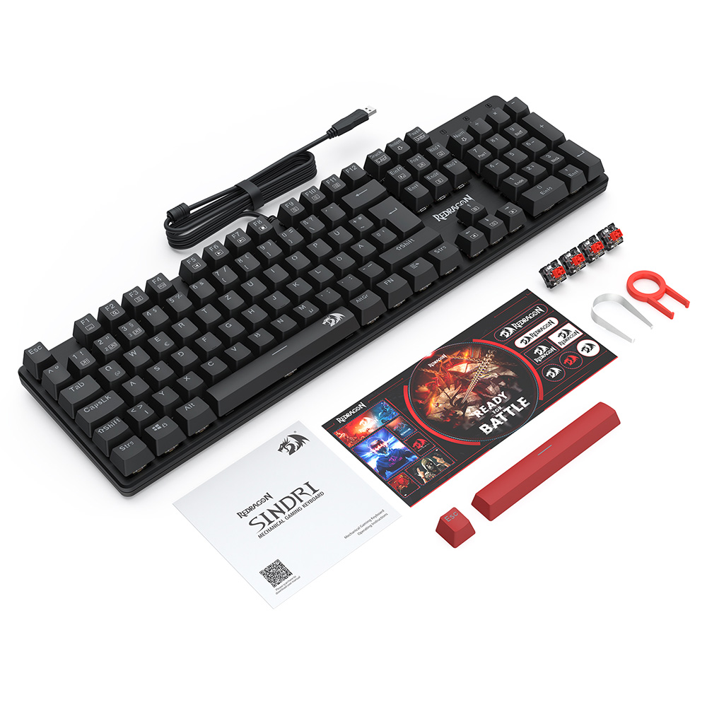 Redragon K671-DE Mechanikus Gaming Billentyűzet, 105 Gombos Teljes Méret, DE QWERTZ Kiosztás, USB-C Vezetékes, Hot-Swap Kapcsolók, RGB Háttérvilágítás, Anti-Ghosting, Kompatibilis Windows/macOS, Játékhoz és Irodához