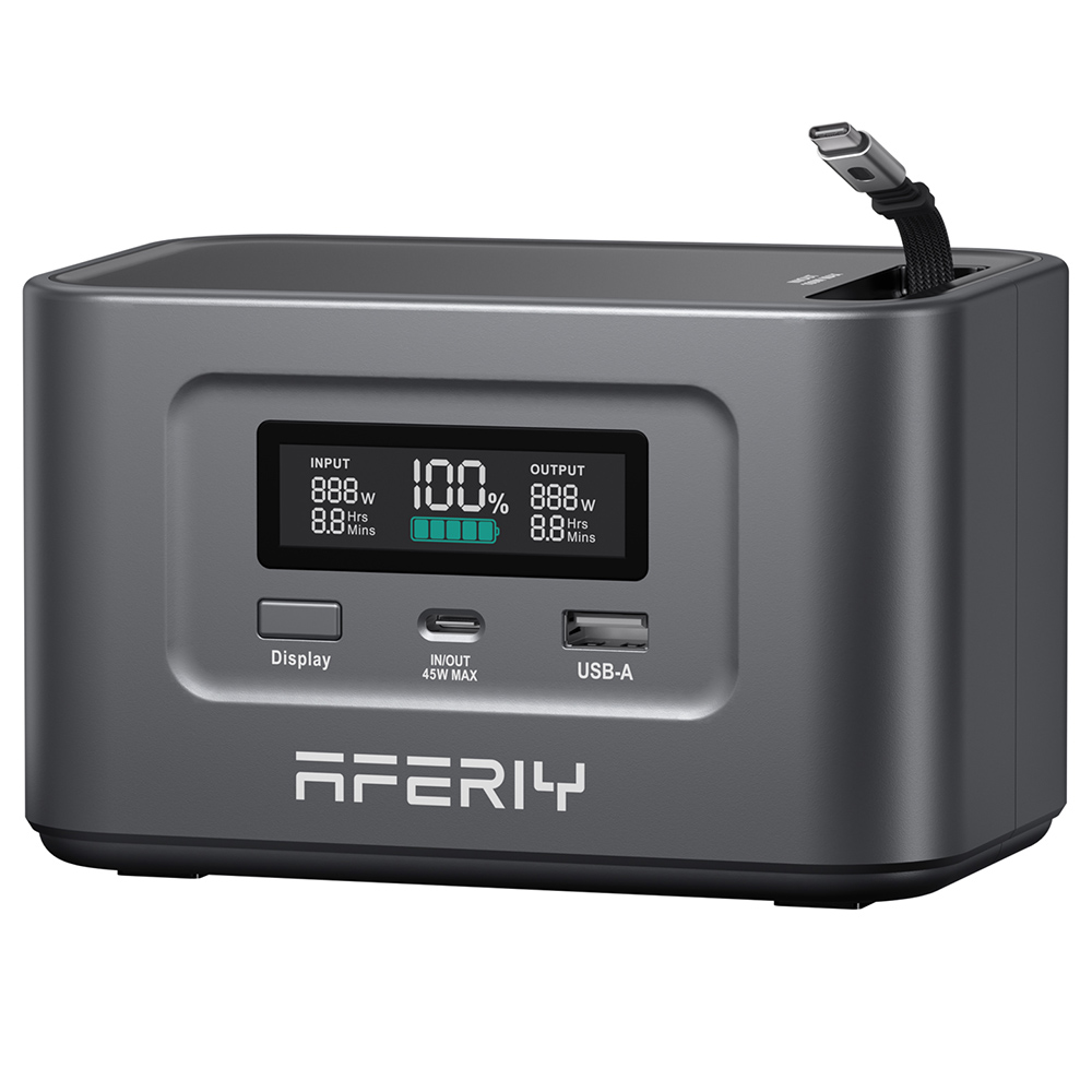 AFERIY Nano100 Portable Power Station, 100W 99.2Wh, Telescopic Type-C Cable, Carry-on Airplane, 1.5h Full Charge, 3000+ Cycles LiFePO₄ Battery
