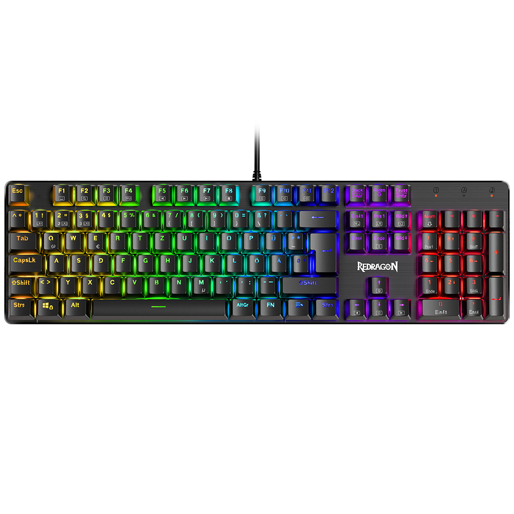 Redragon K671-DE 105-Key Mechanical Keyboard with NumPad Rainbow Backlight Red Switch DE Layout - Black
