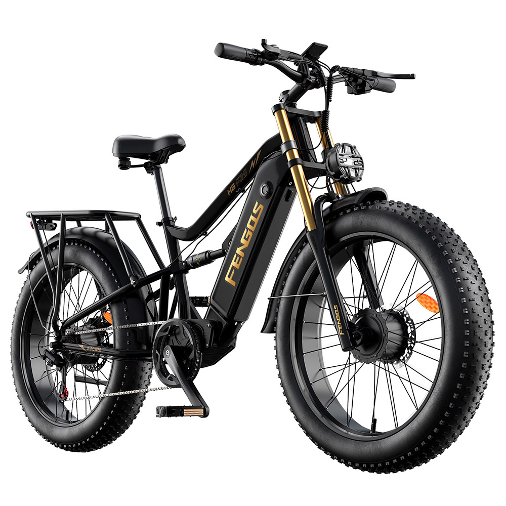 FENGQS H6PRO Electric Bike, 1000W*2 Motor, 52V 20Ah Battery, 26*4.0 inch Tires, 60km/h Max Speed, 140km Range, 7-speed, LCD Display - Black Golden