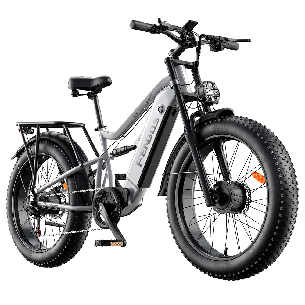 FENGQS H6PRO Electric Bike, 1000W*2 Motor, 52V 20Ah Battery, 26*4.0 inch Tires, 60km/h Max Speed, 140km Range, 7-speed, LCD Display - White