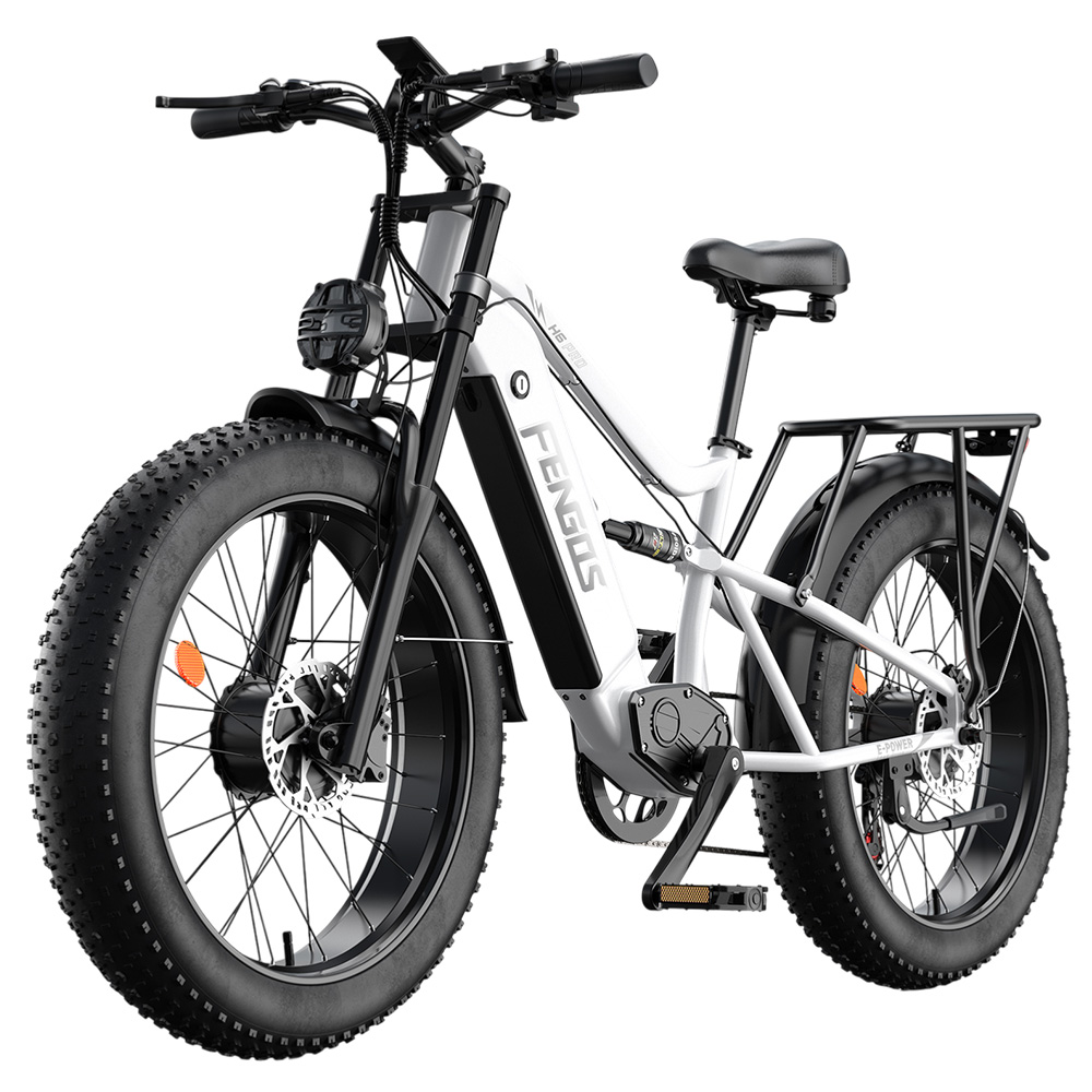 FENGQS H6PRO elektromos kerékpár, 1000 W * 2 motor, 52 V 17.5 Ah akkumulátor, 26 * 4,0 hüvelykes gumiabroncsok, 60 km/h maximális sebesség, 140 km hatótávolság, 7 sebességes, LCD kijelző - fehér