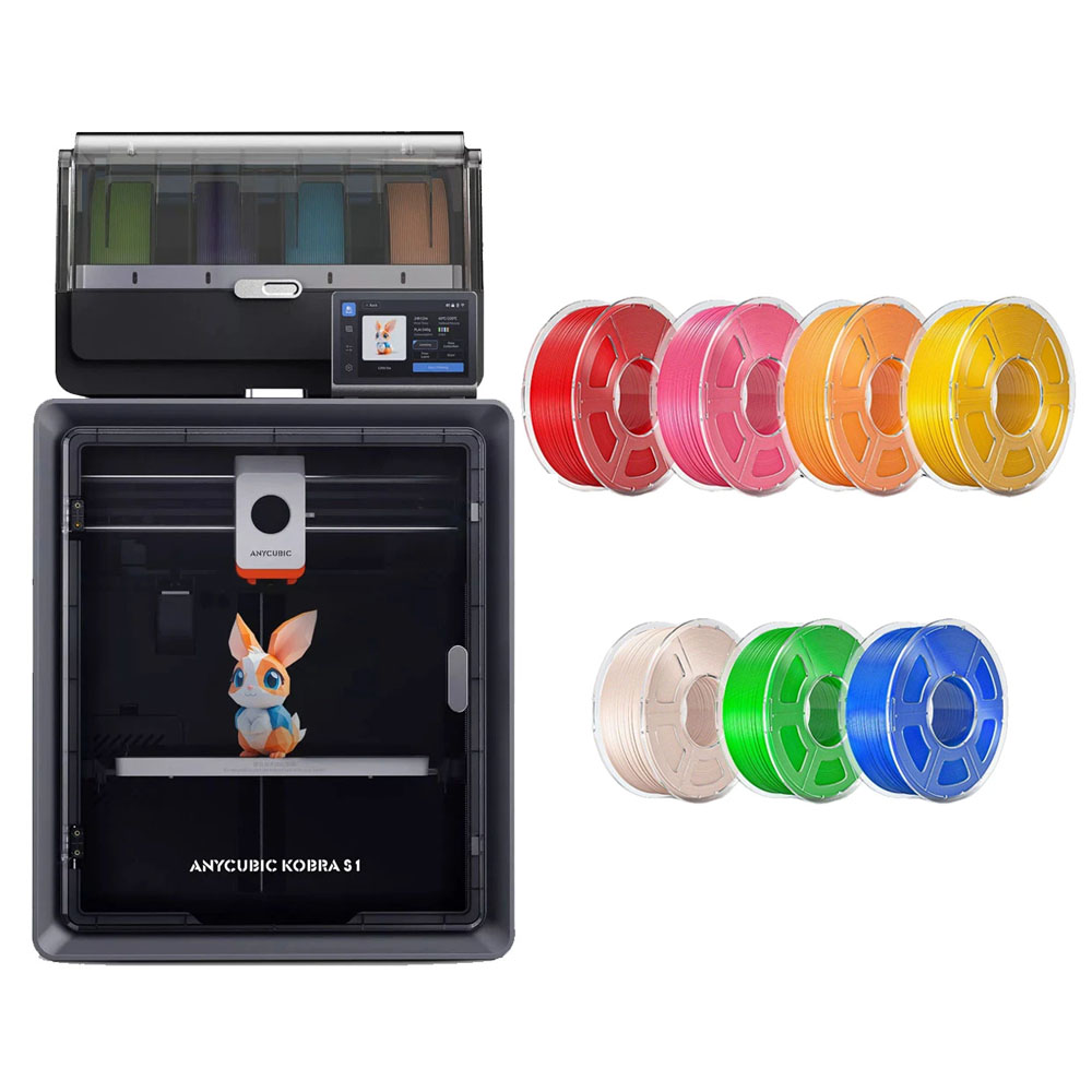 Anycubic Kobra S1 Combo + 7kg Mecpow High Speed PLA+ Filament - (1kg Red + 1kg Pink + 1kg Orange + 1kg Yellow + 1kg Skin + 1kg Green + 1kg Blue )