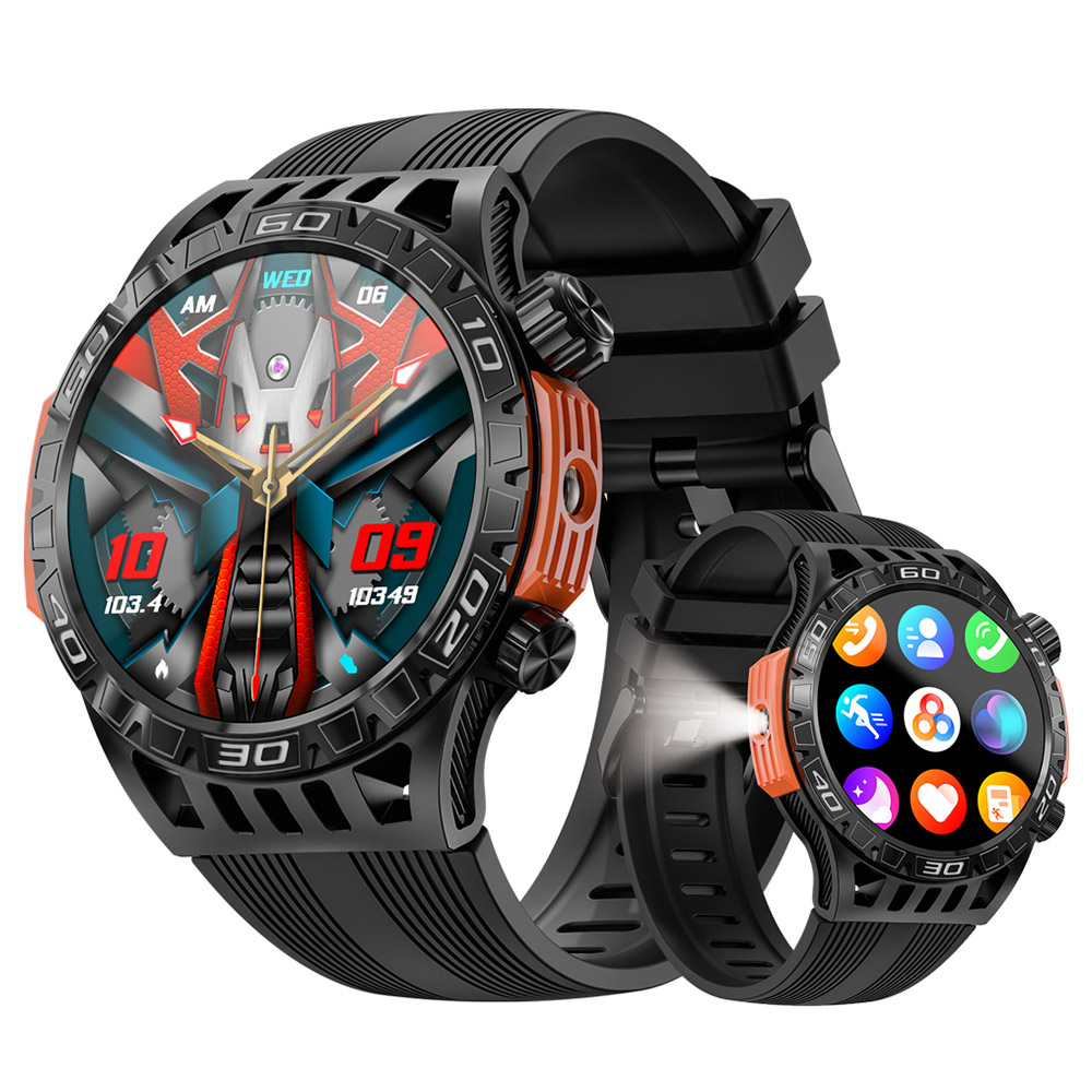LOKMAT ZEUS 6 PRO Smartwatch, Dual Flashlight, Bluetooth Calling, 5ATM Waterproof, AI Voice Assistant, Health  Monitoring - Black