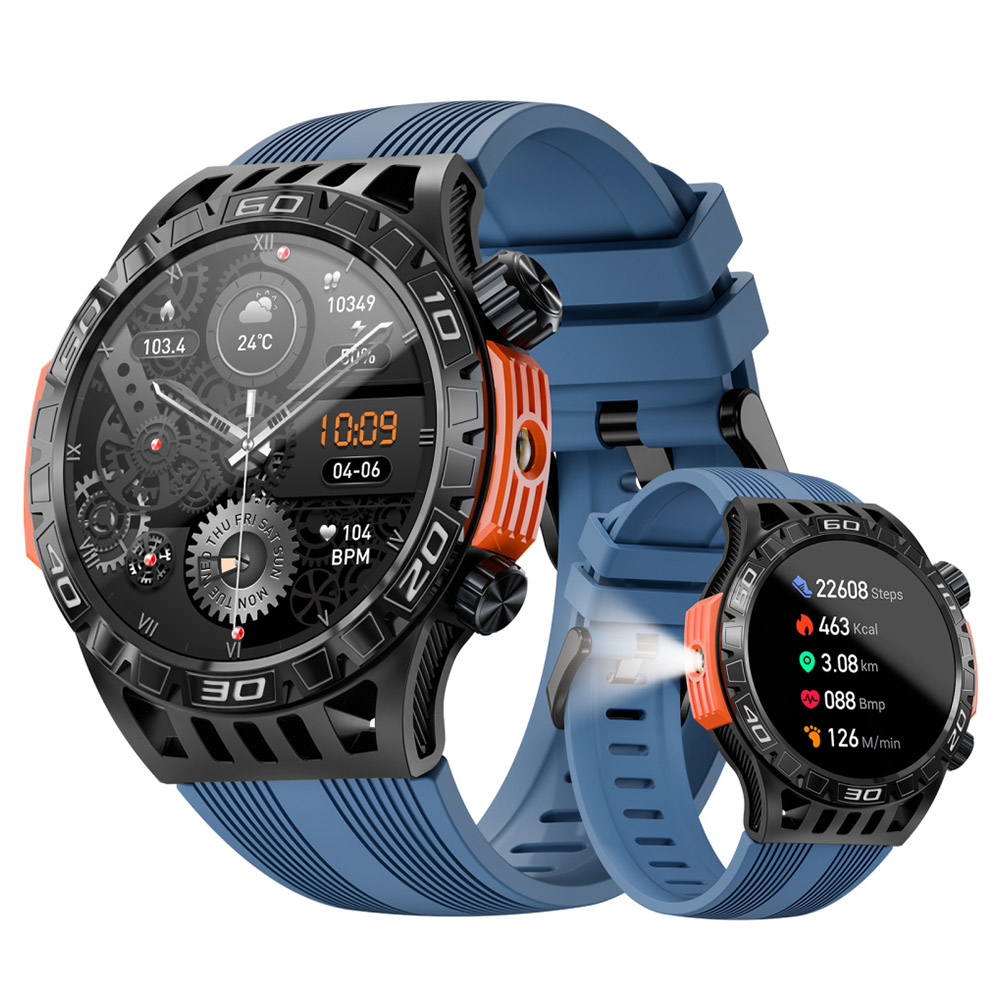 LOKMAT ZEUS 6 PRO Smartwatch, Dual Flashlight, Bluetooth Calling, 5ATM Waterproof, AI Voice Assistant, Health  Monitoring - Blue