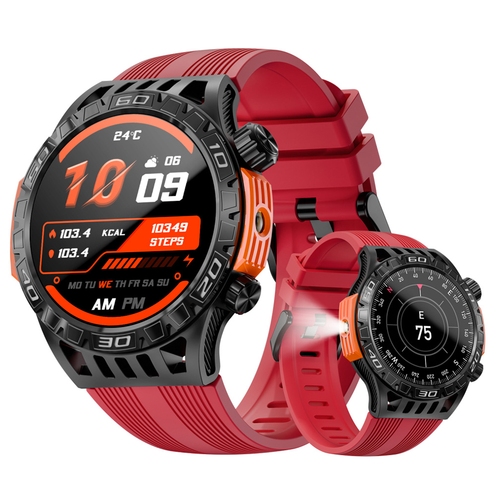 LOKMAT ZEUS 6 PRO Smartwatch, Dual Flashlight, Bluetooth Calling, 5ATM Waterproof, AI Voice Assistant, Health  Monitoring - Red