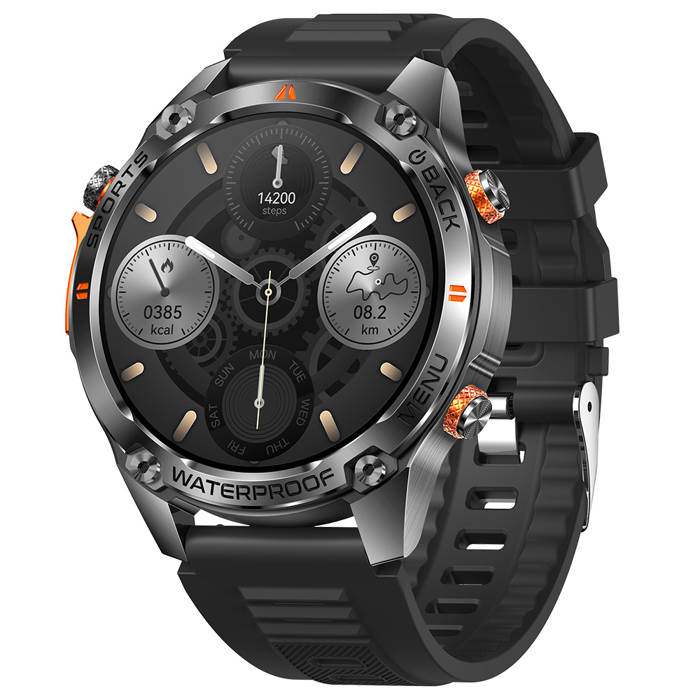SENBONO G100 Smartwatch, DIY Video Watch Dial, 5ATM Waterproof, Health Monitoring, Bluetooth Calling, GPS Positioning, 100+ Sport Modes - Black Orange