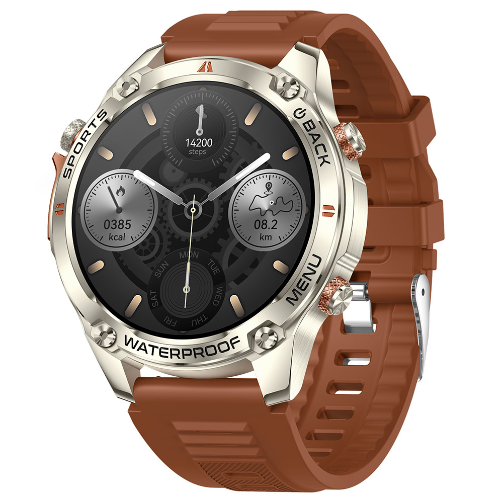 SENBONO G100 Smartwatch, DIY Video Watch Dial, 5ATM Waterproof, Health Monitoring, Bluetooth Calling, GPS Positioning, 100+ Sport Modes - Silver Brown