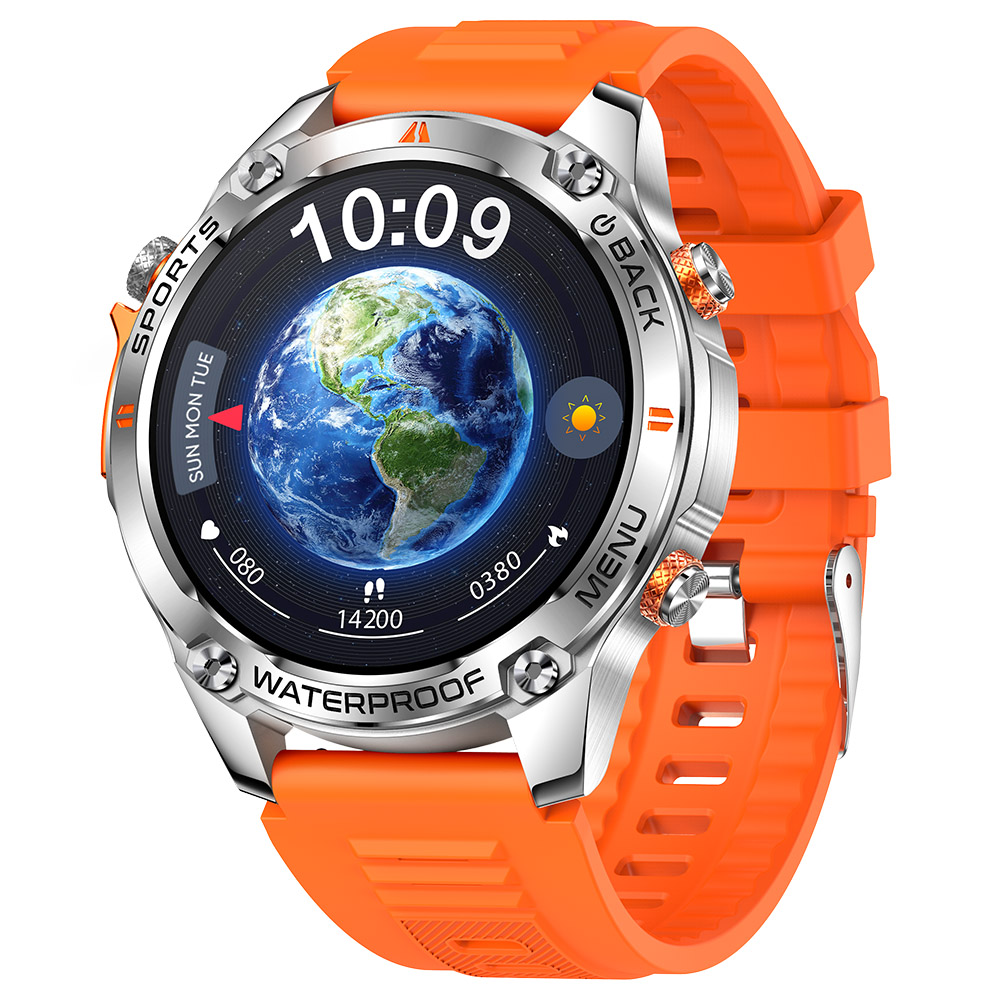 SENBONO G100 Smartwatch, DIY Video Watch Dial, 5ATM Waterproof, Health Monitoring, Bluetooth Calling, GPS Positioning, 100+ Sport Modes - Silver Orange