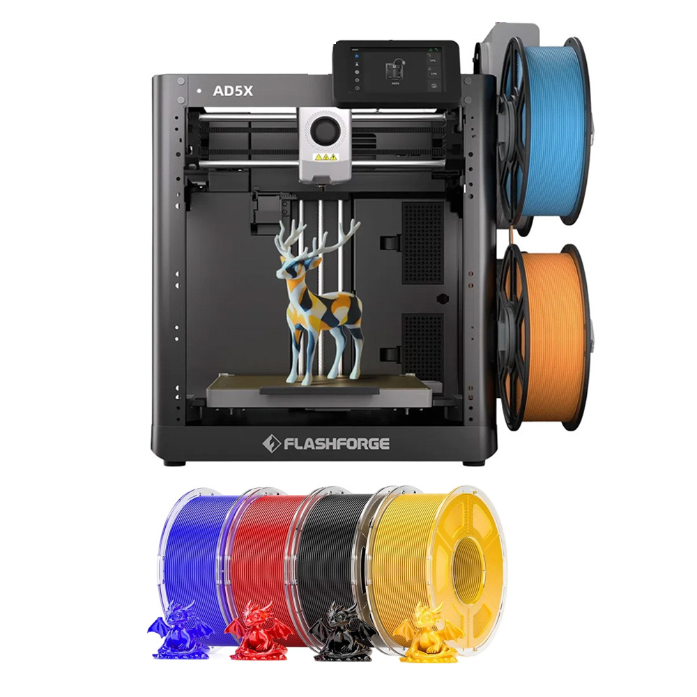 Flashforge AD5X 3D Printer + 4kg Mecpow High-Speed PETG Filament - Red, Blue, Black, and Yellow