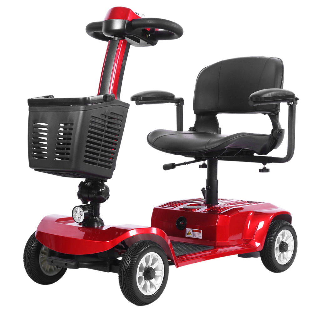 Unificare Lucas Pro Four-wheeled Scooter, 180W Motor, 24V 12Ah Battery, 8 inch Tires, 6km/h Max Speed, 20km Range, Magnetic Brake, 190kg Max Load - Red