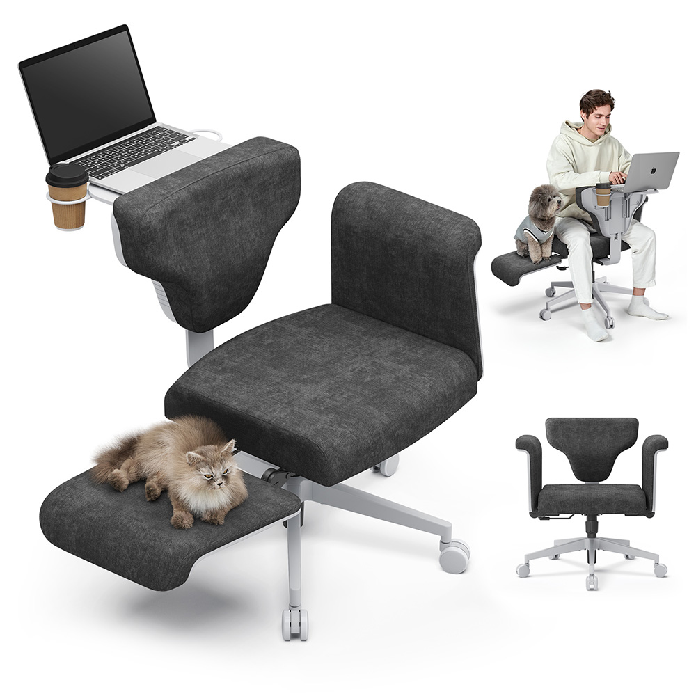 NEWTRAL Freedom-X-FB Multi-Posture Chair with Armrest, 8-Level Armrest Adjustment, 90°-117° Backrest Tilt, 136kg Max. Load, Laptop Tray & Cup Holder, for Home Office/Study/Gaming - Dark Gray