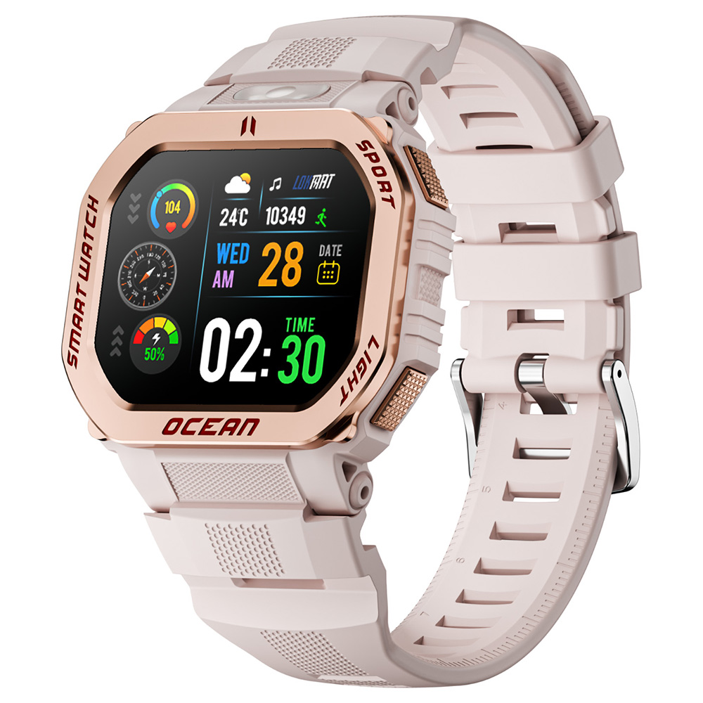 LOKMAT OCEAN GT Smartwatch, 1.75 inch Screen, Flashlight & Compass, Al Voice Assistant, Bluetooth Calling, 3ATM Waterproof, Health Monitoring, 100+ Sports Modes - Golden